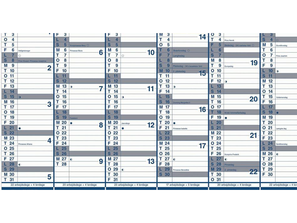 Mayland kalender A3 dob halvår