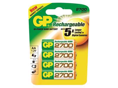 Genopladelige batterier AA1,2V / 2700mAh á 4 stk.