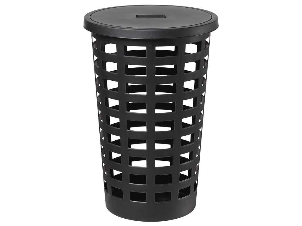 Vasketøjskurv med låg 54 liter. Sort.