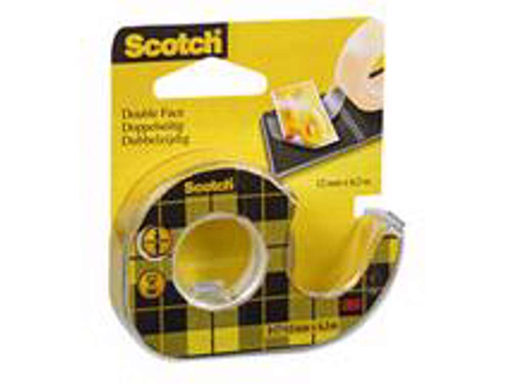 Dobbeltklæbende tape med dispenser 12 mm x 7,5m à 10 stk.