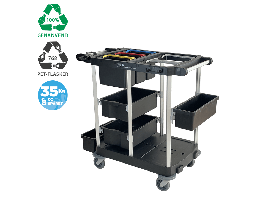 Rengøringsvogn i genbrugsplast - Åben model - Medium