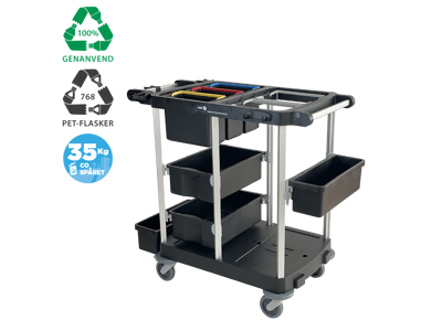 Rengøringsvogn i genbrugsplast - Åben model - Medium