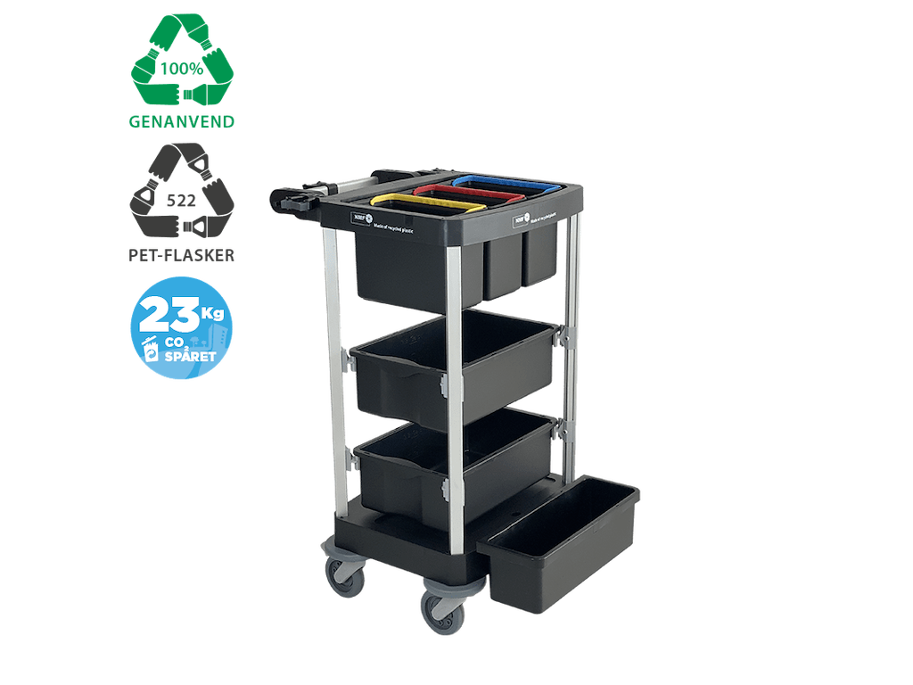 Rengøringsvogn Gengrugsplast Sort Small Åben model N-1000-NRT2-S3
