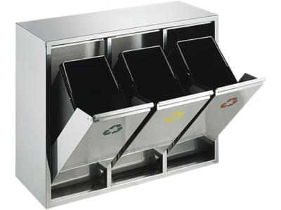 Affaldsstativ til kildesortering frontåbning mat stål 3x15 liter