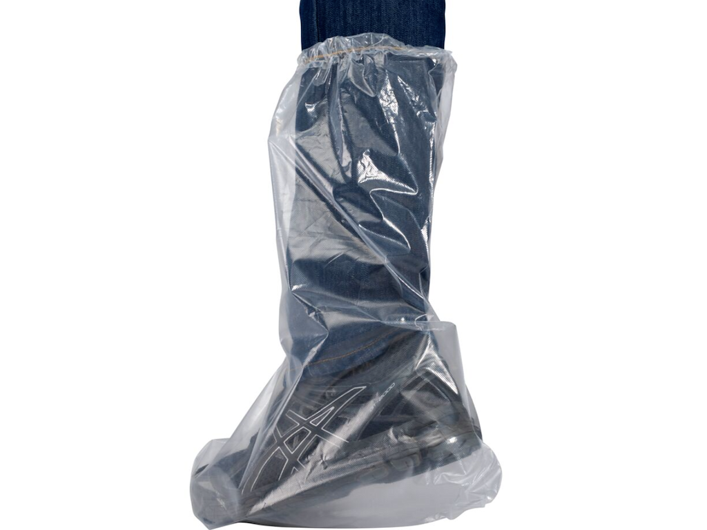 Støvleovertræk engangs, 38x50cm, 50 MY, transparent, LDPE, med skridhæmmende tape. 500stk.