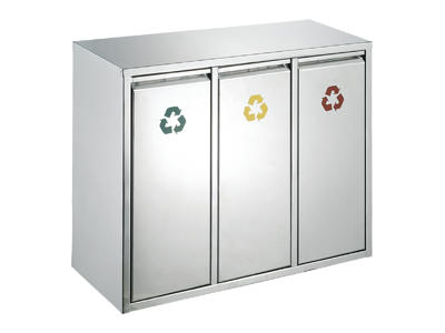 Affaldsstativ til kildesortering frontåbning mat stål 3x15 liter